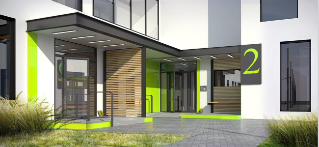 Dom na Lvovskoi housing complex. The entrance group