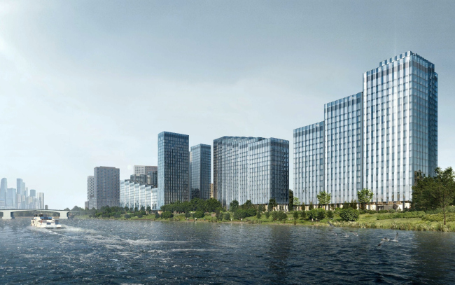 Жилой комплекс «Береговой». Вид с Москвы-реки2019 год