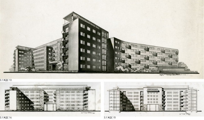 The housing project in Leningrad. A competition project. THe first prize, 1932