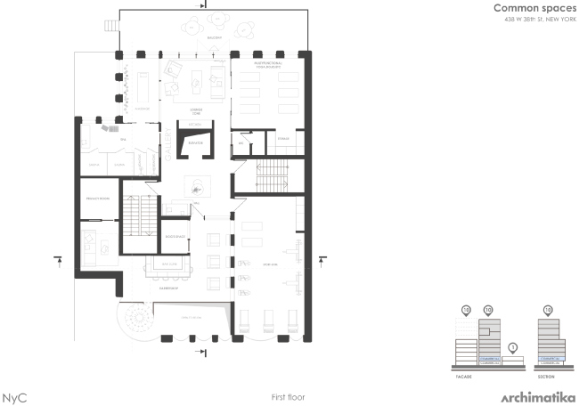 Snail Apartments housing complex. The first floor