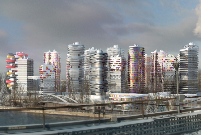 Architectural and town-planning concept of the mixed-use development in the western part of the Nagatinskaya Poima. Competition project, 2014