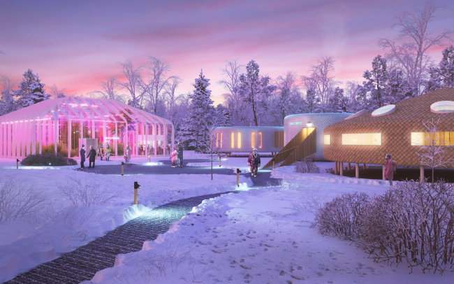 Concept of a tourist cluster in the settlement of Oymyakon. The tourist center