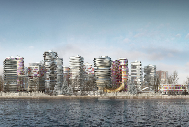 Architectural and town-planning concept of the mixed-use development in the western part of the Nagatinskaya Poima. Competition project, 2014