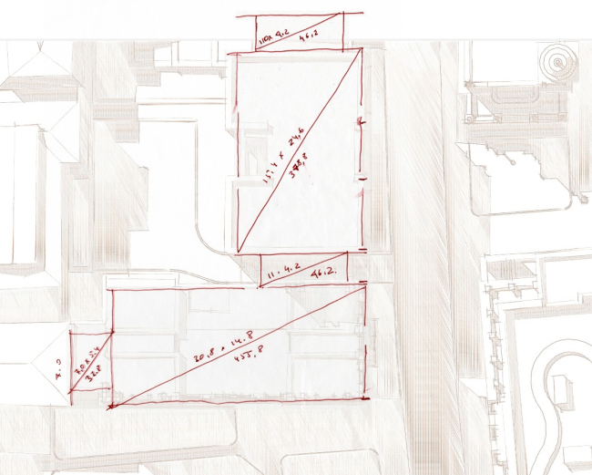 Mutual situation of the volumes. Bakst Residential Complex, project