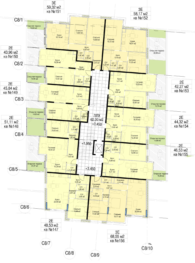 План 2-го этажа корпус 7.
ЖК «Veren Village». Проект, 2017