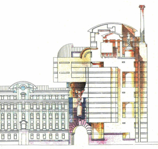 Проект офисного здания в Никитском переулке. 1995. В соавторстве с А.И.Чернявским.