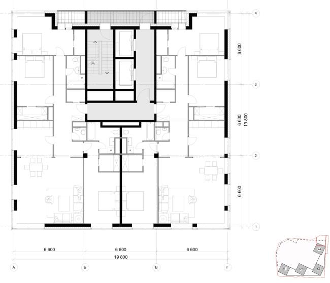 Архитектурная концепция, план типового этажа, тип3. Жилой комплекс бизнес-класса «Маринист»