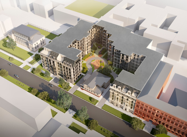 The birds-eye view from the south. Amo residential complex