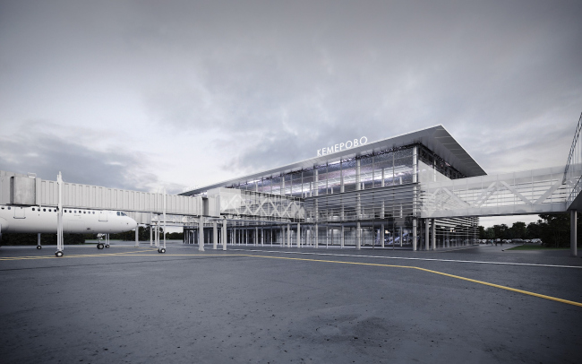 Passenger terminal of the Kemerovo Airport. View from the airfield