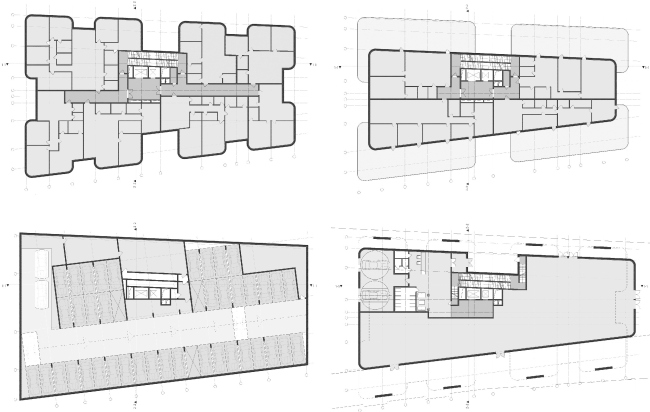 The high-end residential complex in the 1st Truzhenikov Lane. Plans of the 1st floor the parking garage, the standard floor, and the penthouses