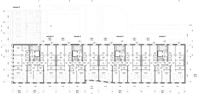 План 5-го этажа. Проект реконструкции здания на Большом Николоворобинском переулке с приспособлением под жилье