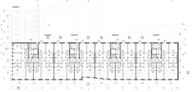 План 6-го этажа. Проект реконструкции здания на Большом Николоворобинском переулке с приспособлением под жилье