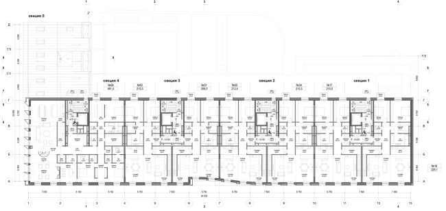 План 8-го этажа. Проект реконструкции здания на Большом Николоворобинском переулке с приспособлением под жилье