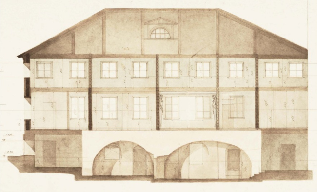 The Sytin House restoration project. The measurement drawing. The longitudinal section, 1955