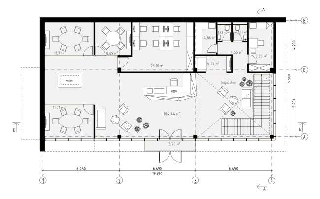 План 1-го этажа. Офис продаж жилого комплекса «RiverSky»