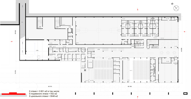 План цокольного этажа на отметке -5.700. Школа «Новый взгляд» в составе ЖК «Садовые кварталы», 2020