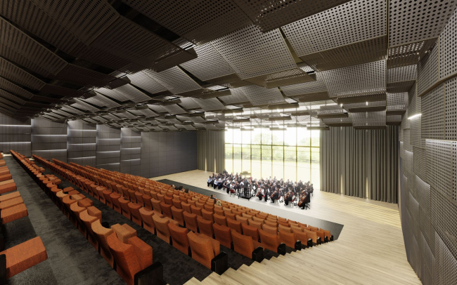 The grand auditorium. The school and the kindergarten within Spanish Quarters housing complex