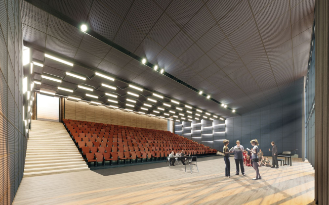 The grand auditorium. The school and the kindergarten within Spanish Quarters housing complex