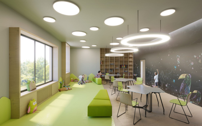 The school and the kindergarten within Spanish Quarters housing complex