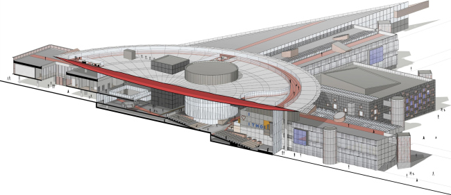 Campus of the ITMO university. The main academic building. A section view