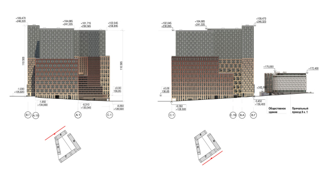Схема развертки фасадов по Причальному проезду и проектируемому проезду. Причальный