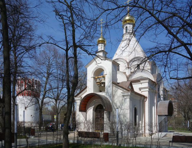 The overview with a tower of the Novodevichy Convent. Church of the Beheading of John the Baptist at the Novodevichy Convent