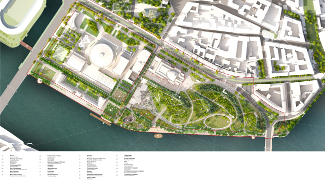 The master plan and the explication. The competition proposal of the romantic park “Tuchkov Buyan” in Saint Petersburg