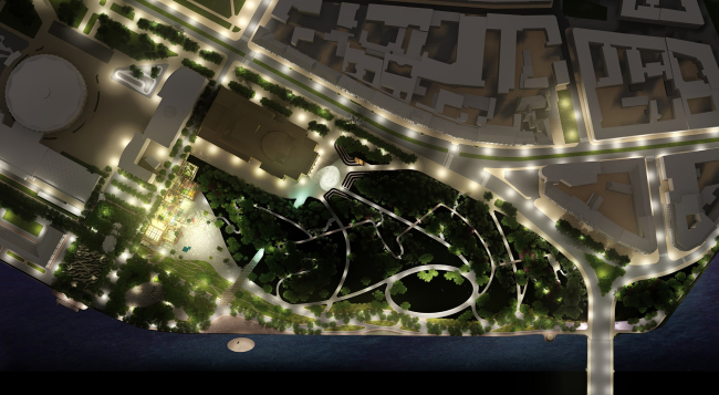 Romantic park Tuchkov Buyan. The lighting