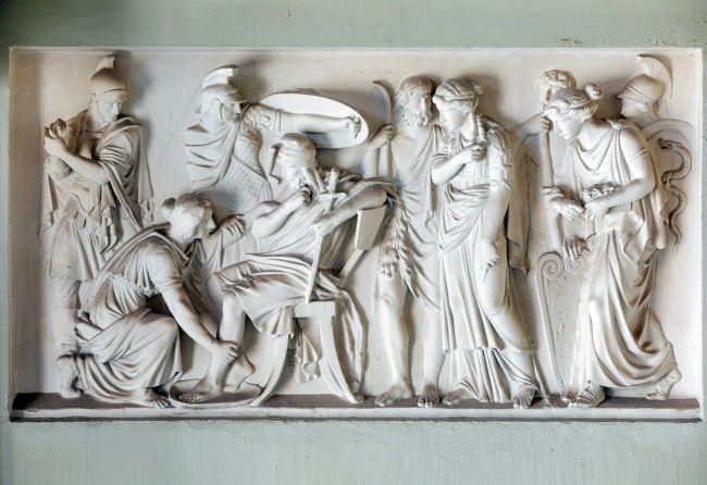 Return of Odysseus. The relief of the main staircase of the house of Ivan Batashev. The city clinic #23 named after Ippolit Davydovsky
