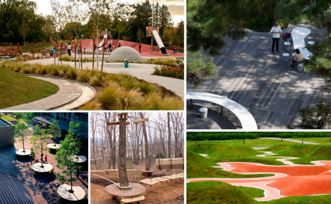 Examples of landscaping the park.  Residential complex "In the heart of Pushkino"