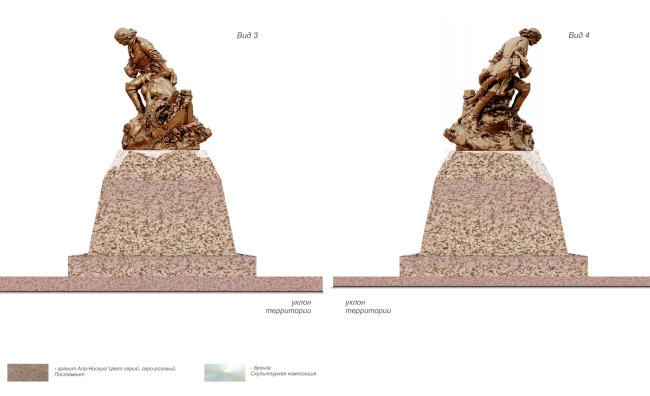 Фасадные решения скульптурной композиции. Памятный знак «Петр I, спасающий утопающих близ Лахты»