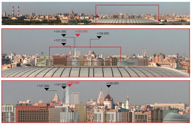 The multifunctional complex on Myasnitskaya Street. View from the Sparrow Hills. The 150m version