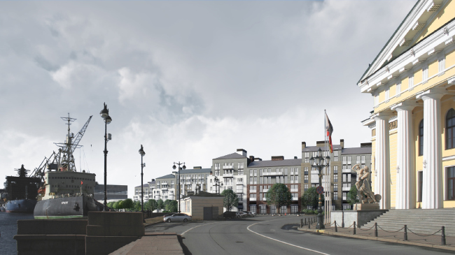 Krasin housing complex. Left: Krasin Icebreaker. Right: the mining University Krasin housing complex. Left: Krasin Icebreaker. Right: the mining University