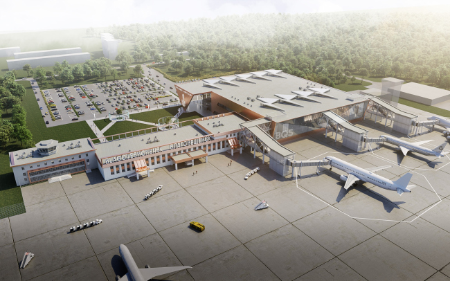 The birds-eye view. The project of the new terminal of the Muraviev-Amursky airport in Blagoveshchensk