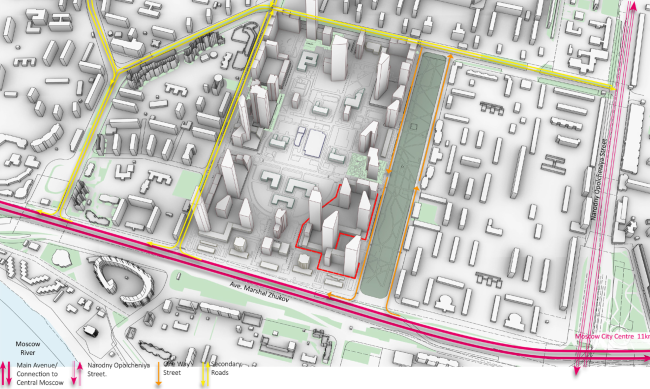 The location plan within Quarter 82. Union Towers, a concept, 2021