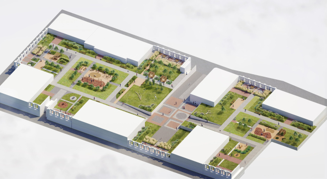 The master plan of the yard. The improvement of the territory of the NOW housing complex