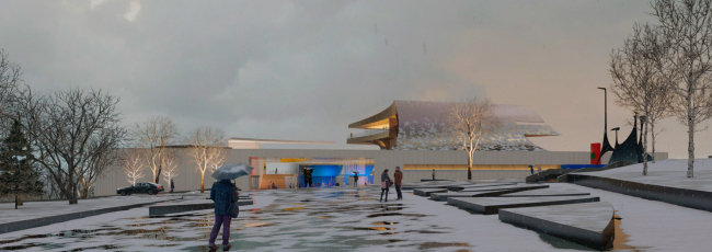 Архитектурная концепция музея современного искусства в Уфе. Вид с севера