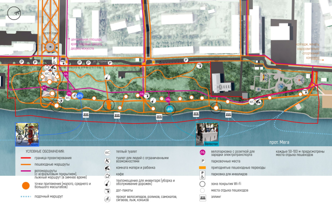 МЕГА.ПАРК. Карта-схема проектной транспортной, пешеходной и велосипедной организации территории, в том числе организация парковок