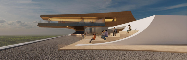 Архитектурная концепция музея современного искусства в Уфе. Кровля «белого параллелепипеда». Вид с юго-востока