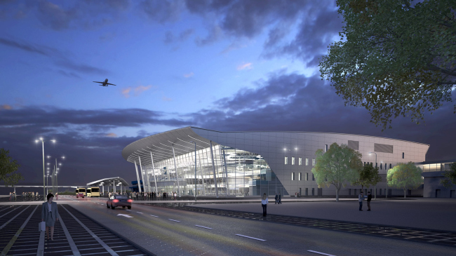 Международный аэропорт Хабаровск. Вид на терминал ВВЛ в вечернее время (этап 1)