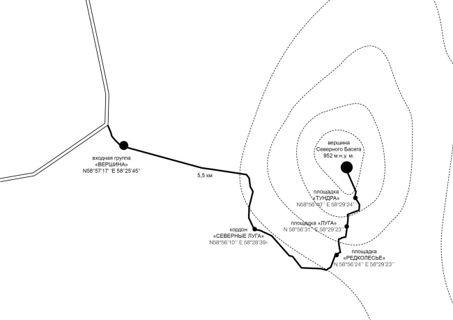 Благоустройство экомаршрута «К вершине Северного Басега». Карта маршрута с точками