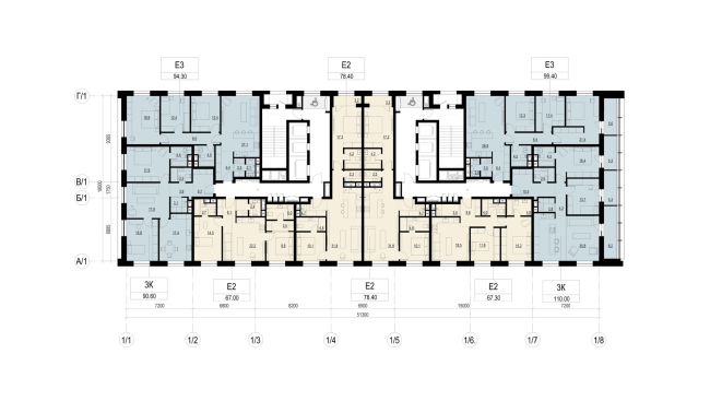 Архитектурная концепция многофункционального жилого комплекса. Корпус А. План 11-16 этажа