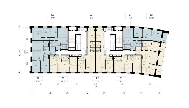 Архитектурная концепция многофункционального жилого комплекса. Корпус А. План 17-22 этажа