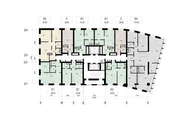 Архитектурная концепция многофункционального жилого комплекса. Корпус Б. План 8-13 этажа