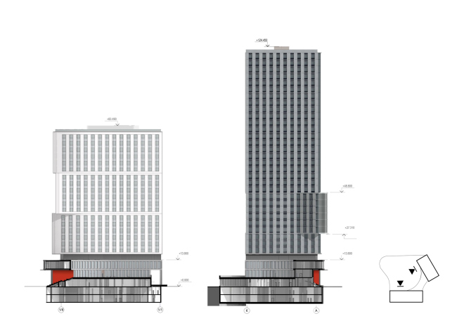 Архитектурная концепция многофункционального жилого комплекса. Фасад 1/8-1/1 и К-А