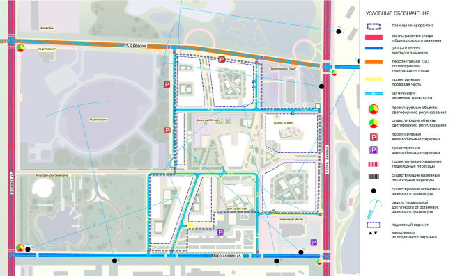 Architectural and urban planning concept of a micro-district in Monchegorsk. Scheme of transportation service of the territory