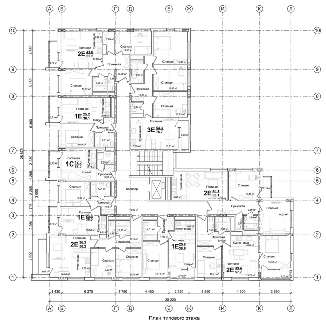 План типового этажа. ЖК «Каскад», Нижний Новгород, 2019–2021