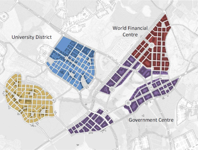 Four compact cities, united by canals, in a communal apartment. The concept of the Big Moscow competition, 2012