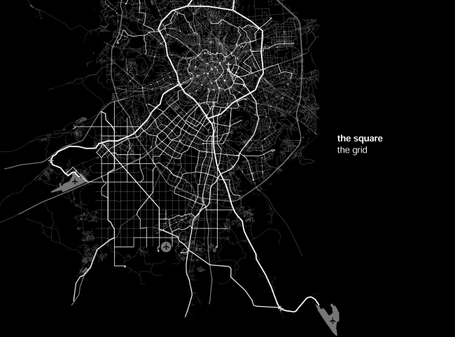 The orthogonal grid in the southwest part of the city. The concept of the “Big Moscow” competition, 2012