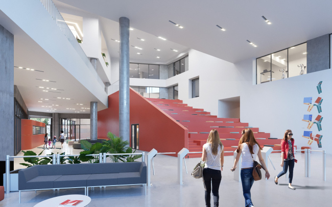 The atrium. The school within the “Symbol” housing complex